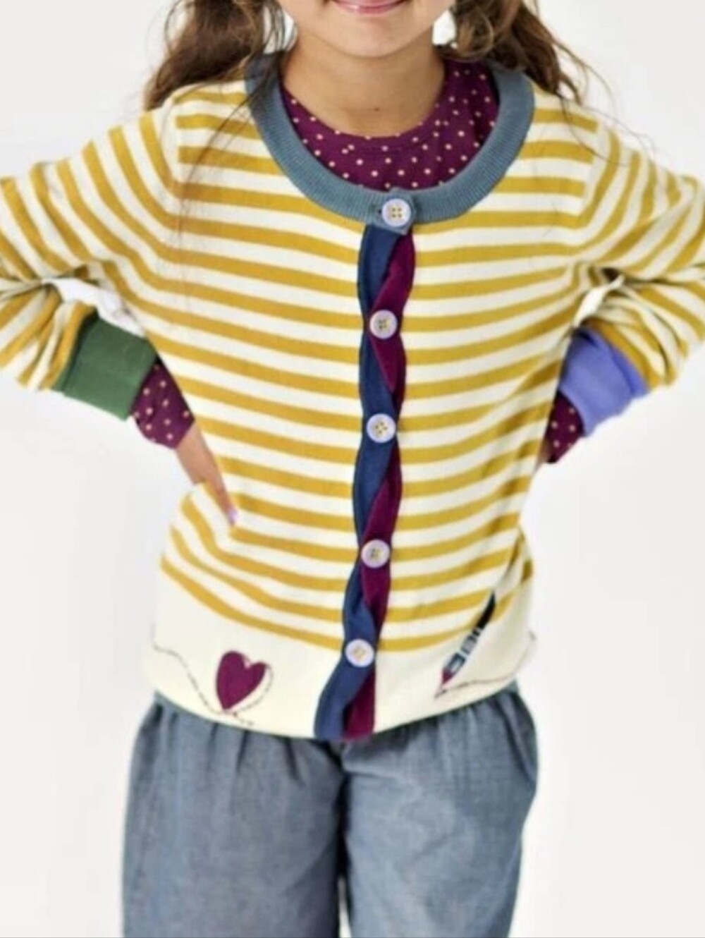 Matilda Jane Yellow & White Striped Cardigan with Blue Trim